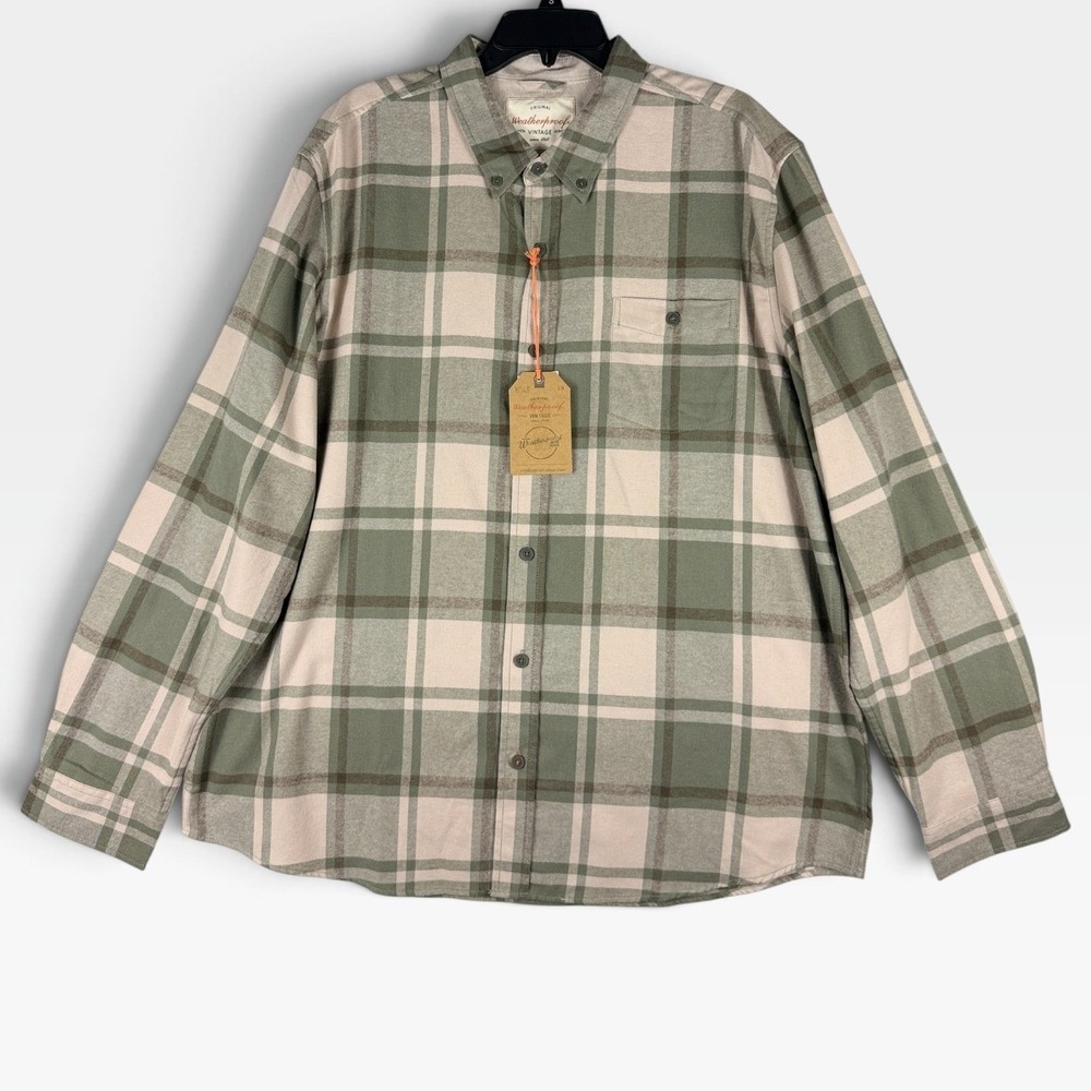 Weatherproof Vintage Plaid Button Down Mens XXL Kalamata Green Flannel New